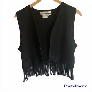 Maggy London black fringe wool blend vest size small